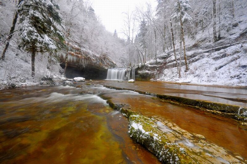 River Waterfall in Winter — Brown