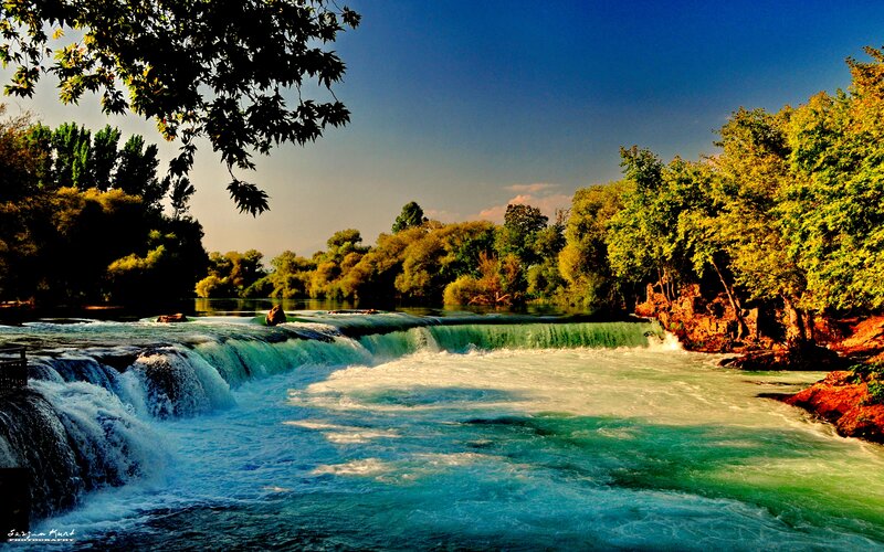 River Waterfall Landscape — Blue, Serene, Afternoon, Photograph