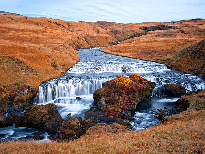 River Waterfall Landscape — Brown, Serene