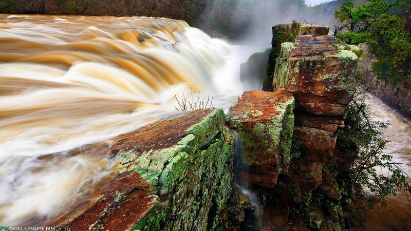 River Waterfall over Rocks — Brown
