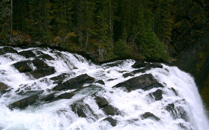 River Waterfall over Rocks — Green, Dynamic, Autumn, Photograph