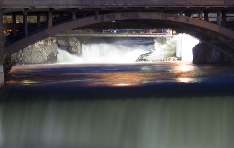 River Waterfall under Bridge