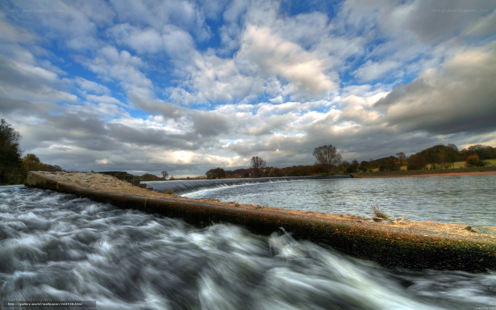 River waterfall under cloudy sky