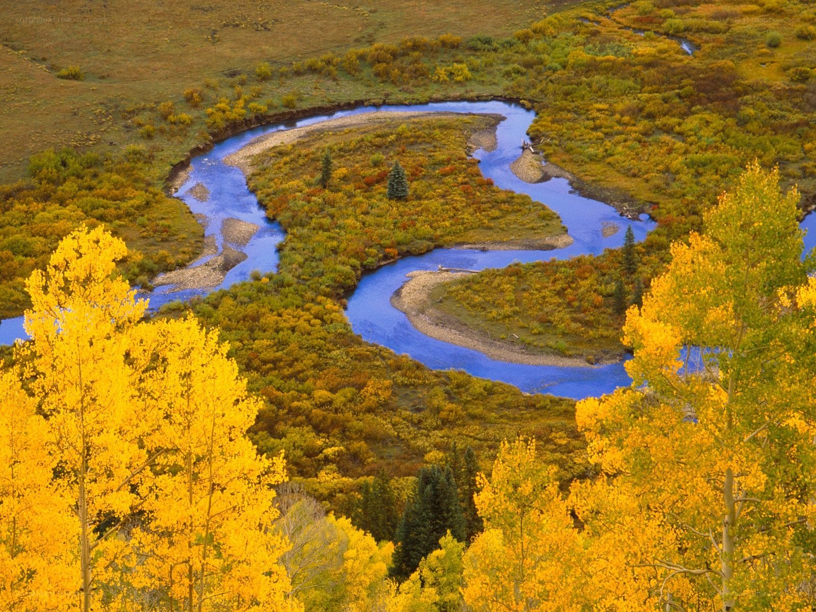River winding through autumn forest