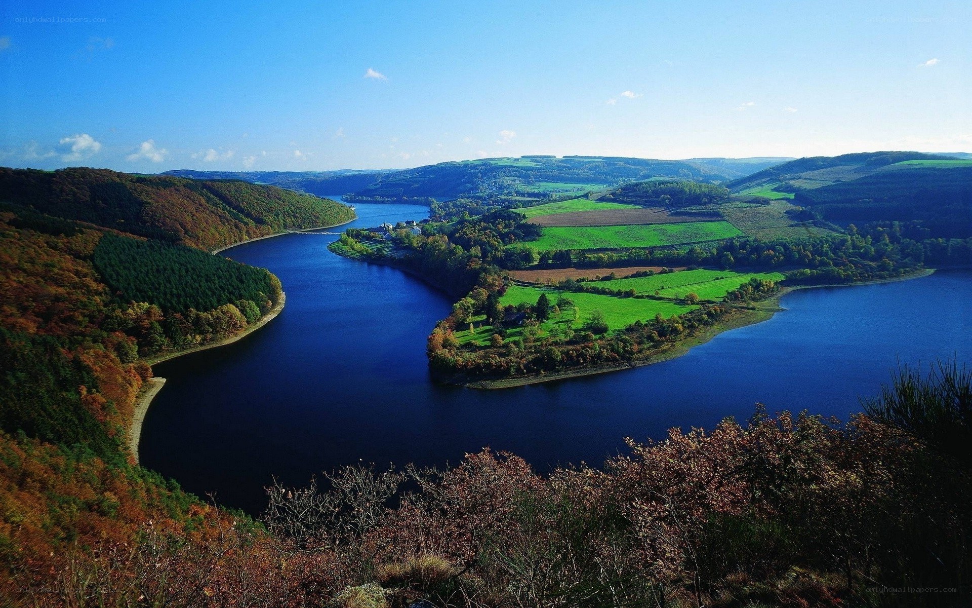 River winding through autumn hills
