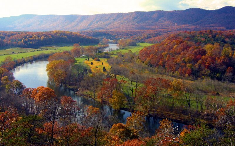River Winding Through Autumn Valley — Orange