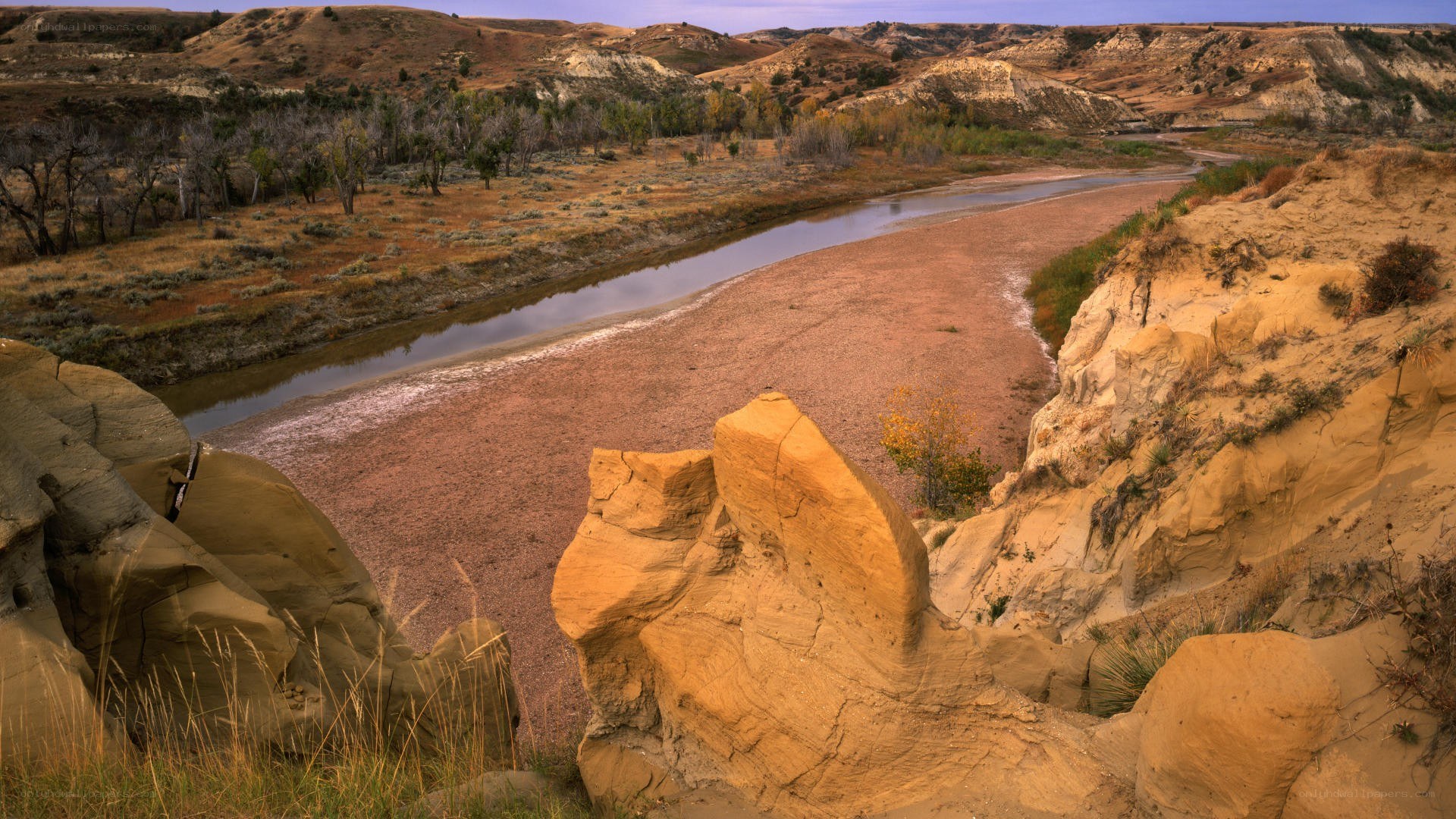 River winding through badlands