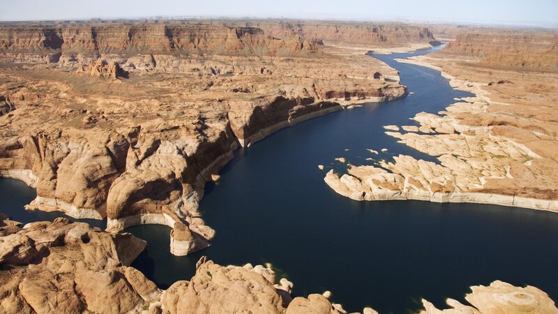 river winding through canyon