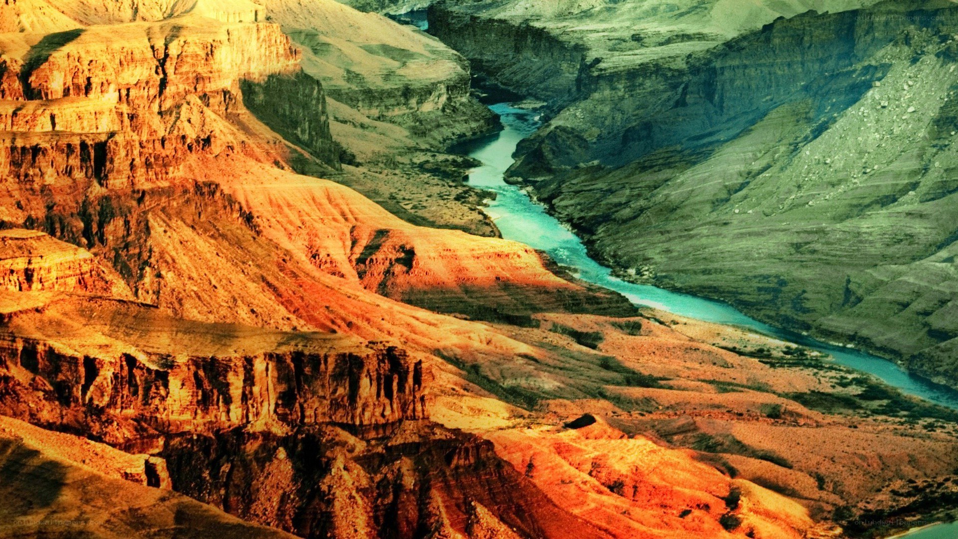 river winding through canyon