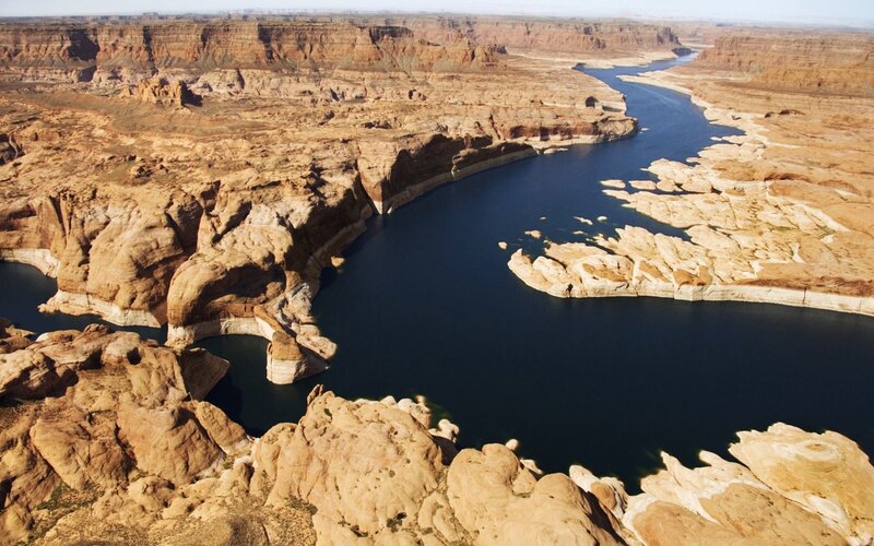 river winding through canyon