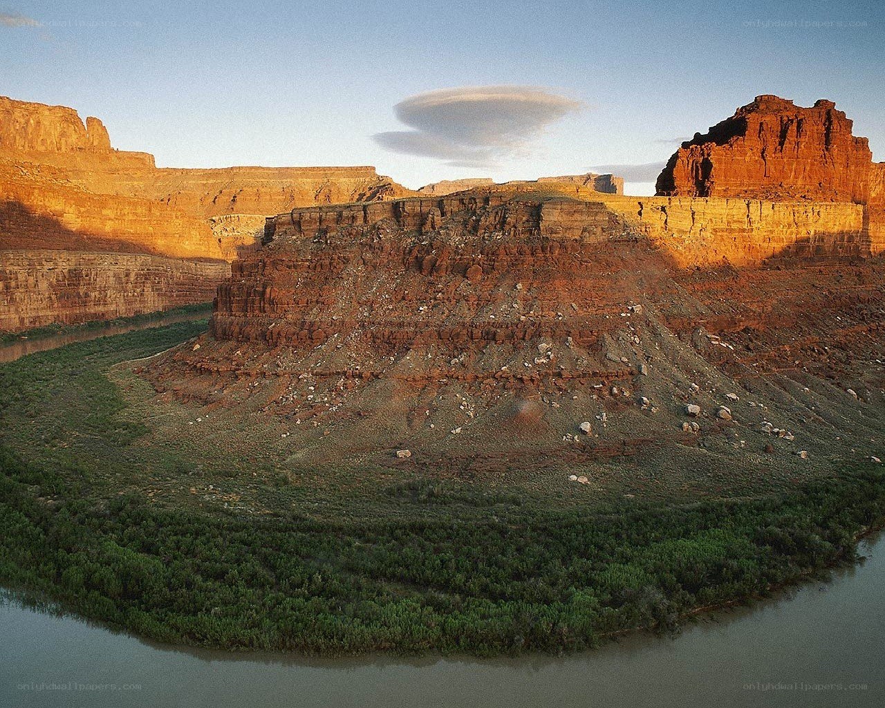 river winding through canyon