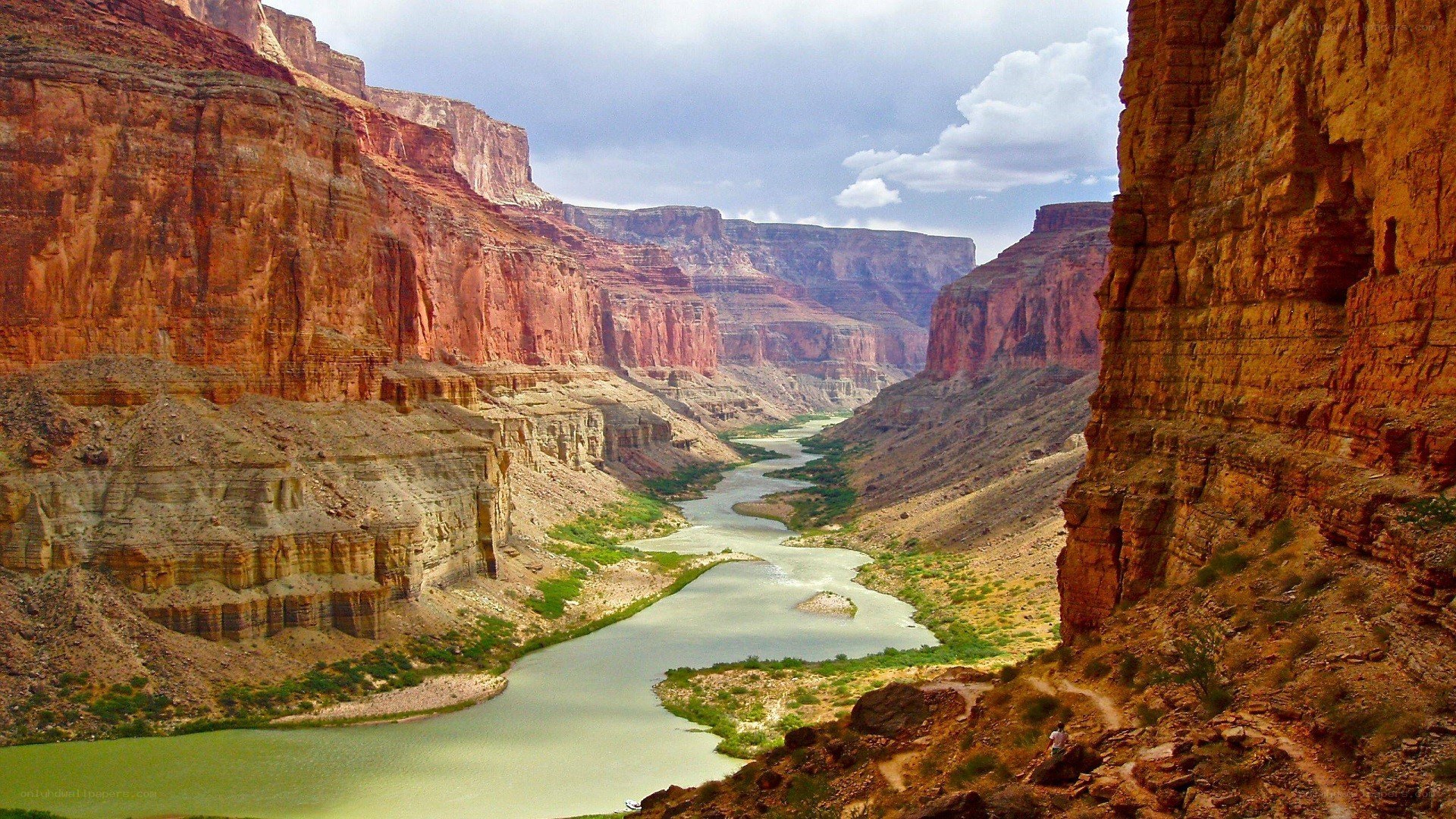 river winding through canyon
