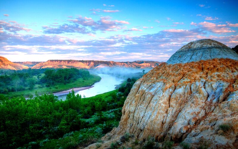River Winding Through Canyon — Blue