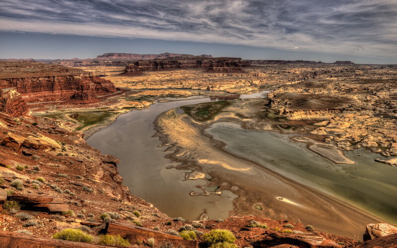 River Winding Through Canyon — Brown, Dramatic, Afternoon