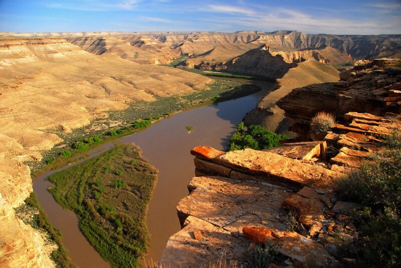 River Winding Through Canyon — Brown, Serene, Afternoon