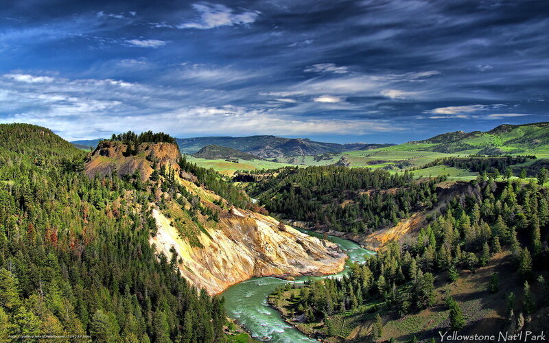 River Winding Through Canyon — Green, Dramatic