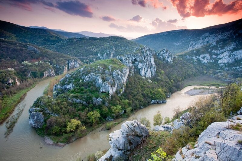River Winding Through Canyon — Green