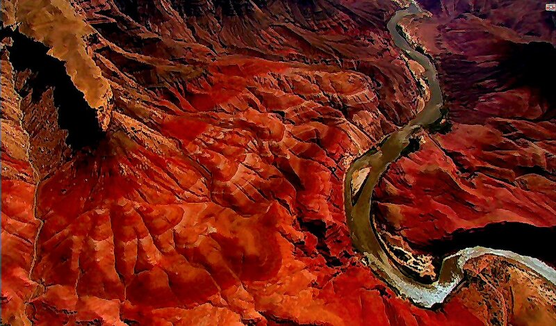 River Winding Through Canyon — Red, Dramatic, Digital Art