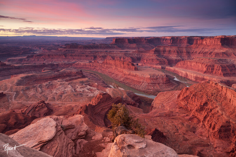 River Winding Through Canyon — Red, Dramatic, Sunset, Photograph, Sky