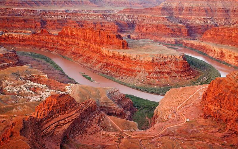 River Winding Through Canyon — Red, Dramatic