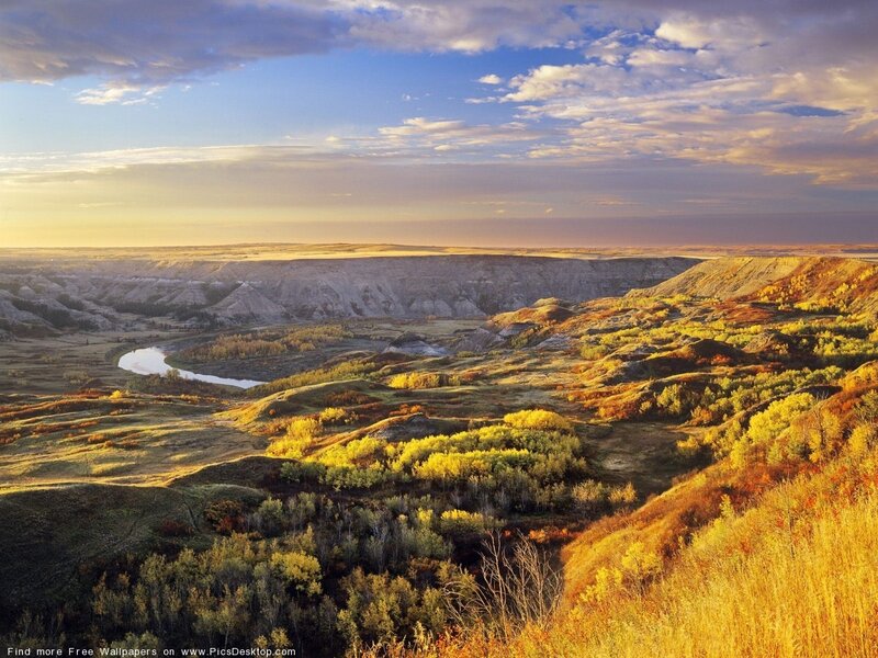 River Winding Through Canyon — Yellow, Serene