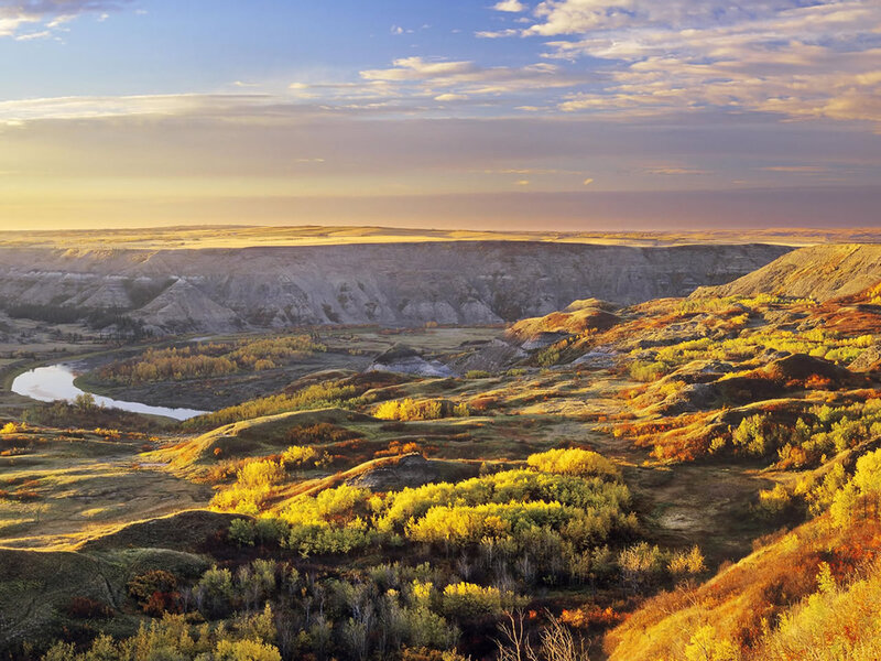River Winding Through Canyon — Yellow