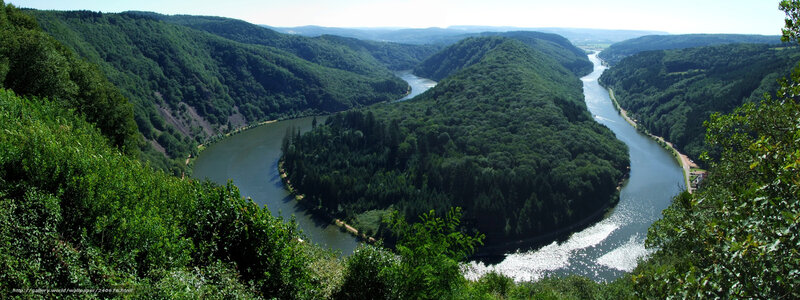 River Winding Through Forest — Green, Serene, Afternoon, Photograph, Hills, Road