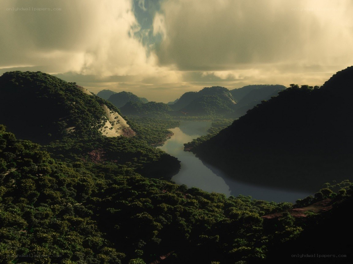 River winding through forested mountains