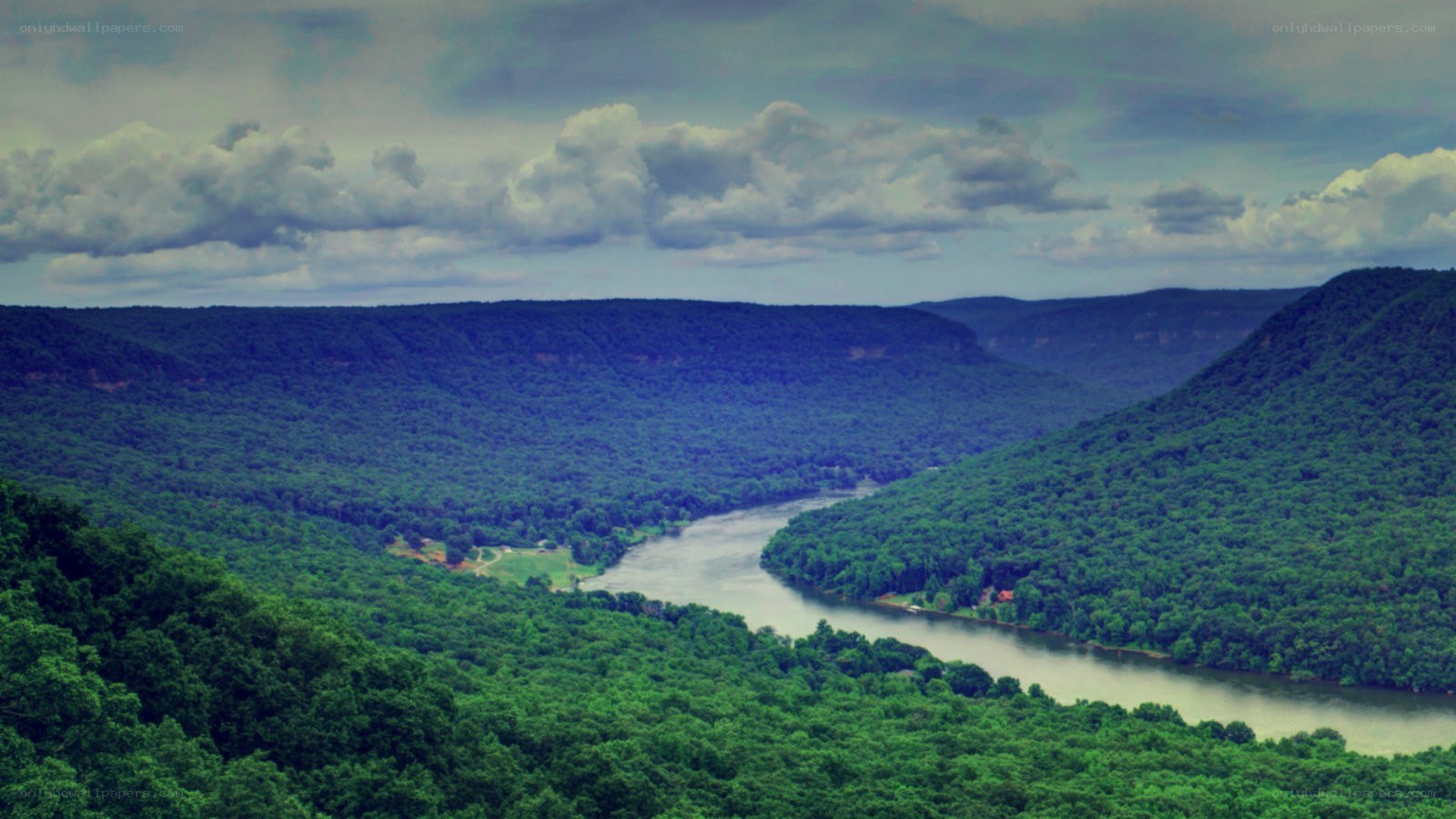 river winding through forested valley