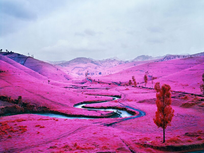 River Winding Through Hills — Pink
