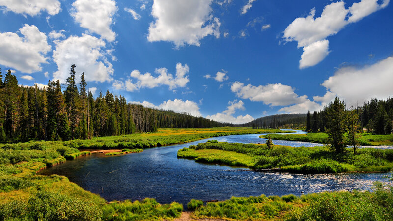 River Winding Through Meadow — Blue