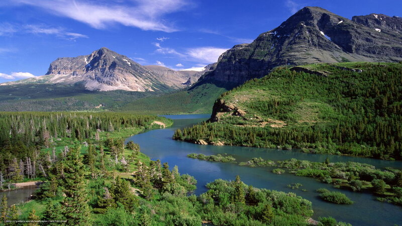 River Winding Through Mountains — Blue, Serene, Afternoon, Photograph, Forest