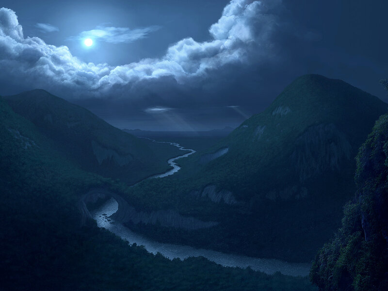 River Winding Through Mountains — Blue