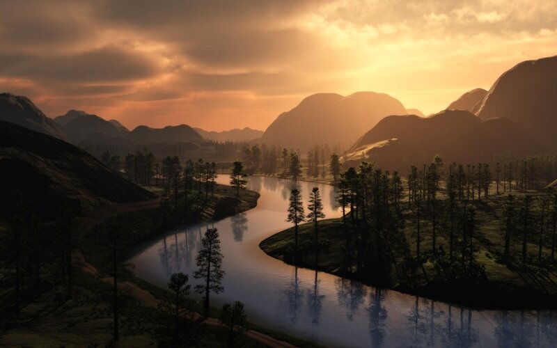 River Winding Through Mountains — Orange