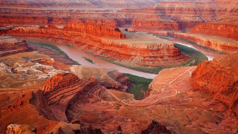 river winding through red canyon