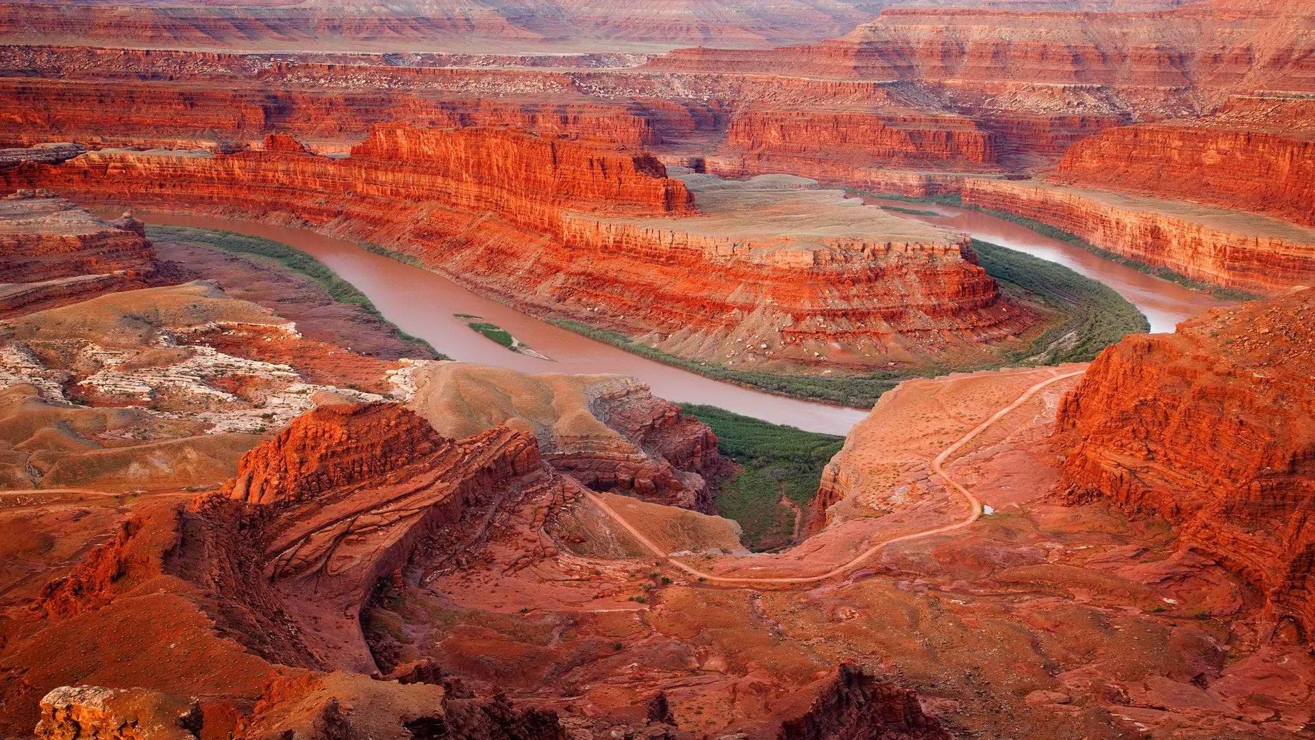 river winding through red canyon