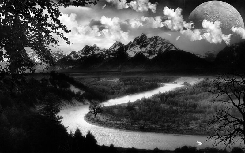 River Winding Through Valley — Black