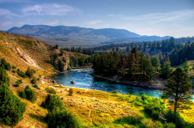 River Winding Through Valley — Blue, Serene, Afternoon, Photograph