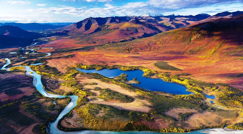 River Winding Through Valley — Blue, Serene, Autumn