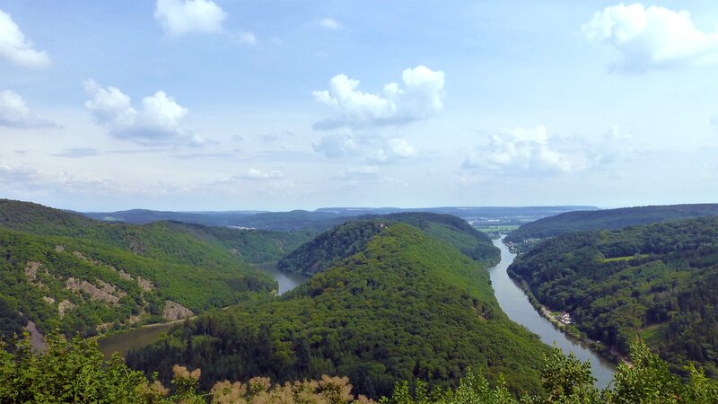 River Winding Through Valley — Green, Serene, Afternoon, Photograph, Hills, Trees