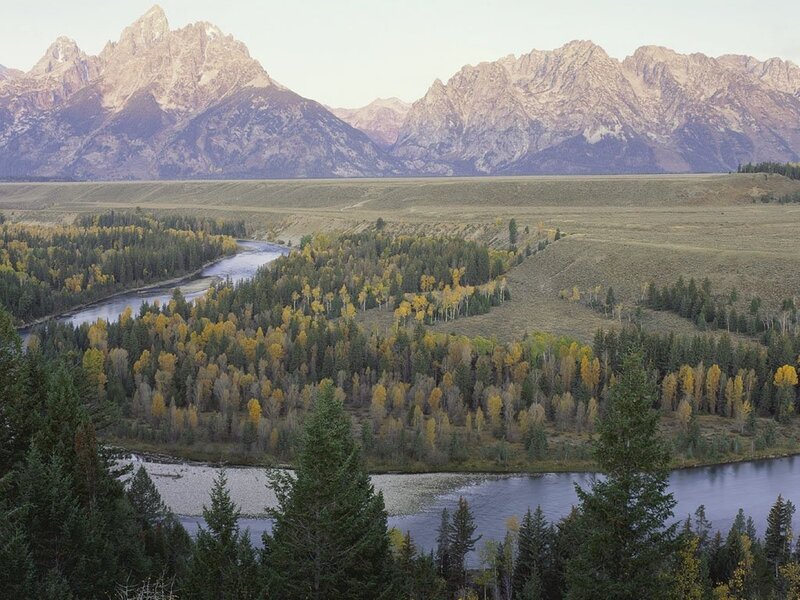 River Winding Through Valley — Green, Serene, Autumn, Photograph, Mountains