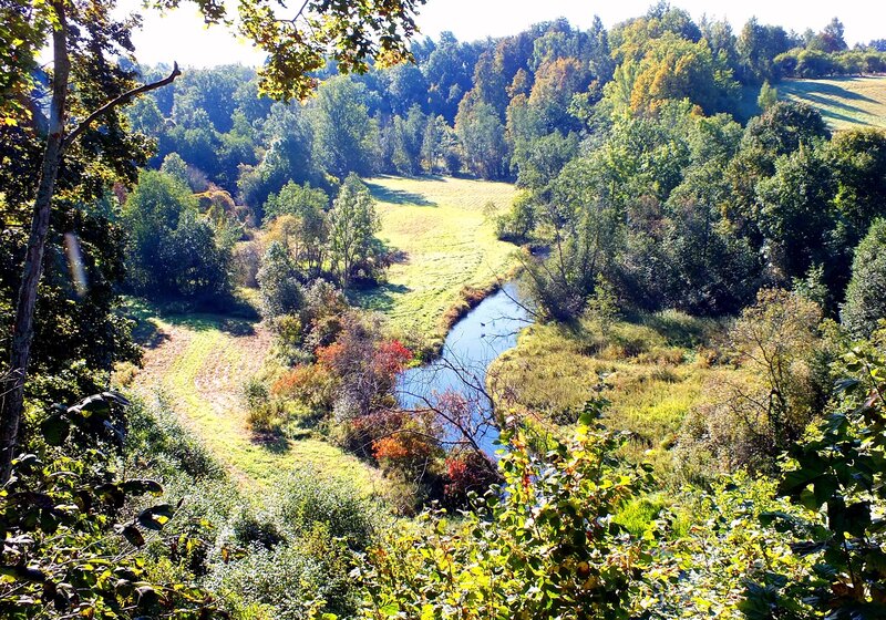 River Winding Through Valley — Green, Serene, Autumn