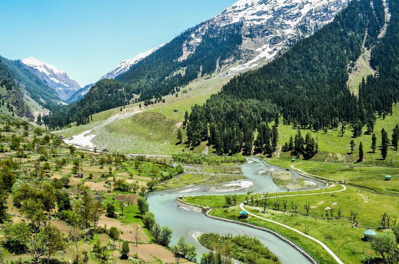 River Winding Through Valley — Green, Serene, Summer