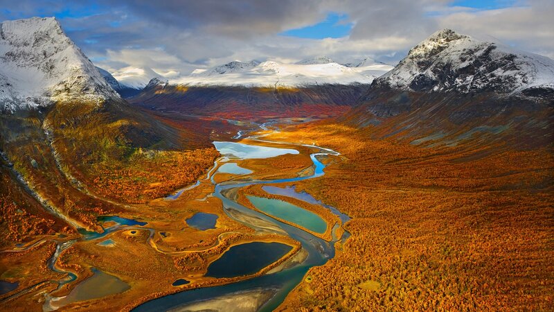 River Winding Through Valley — Orange, Dramatic, Autumn