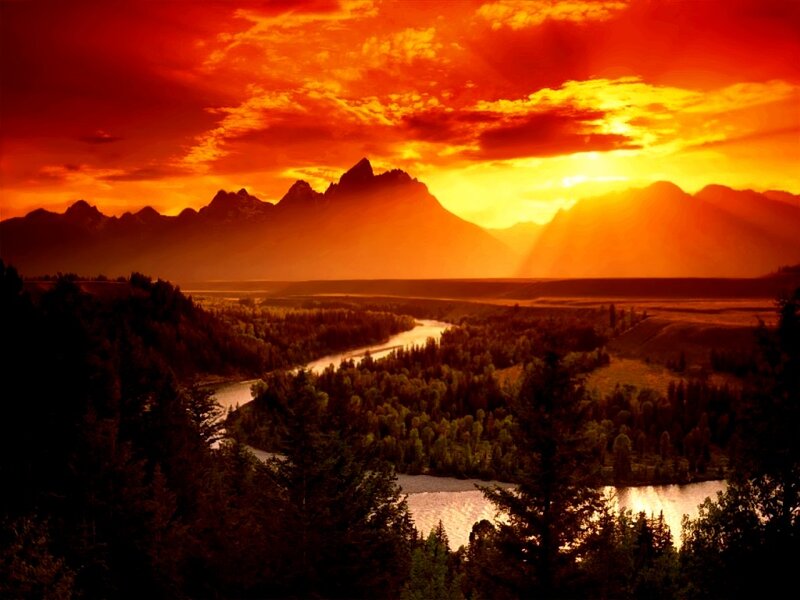 River Winding Through Valley — Red