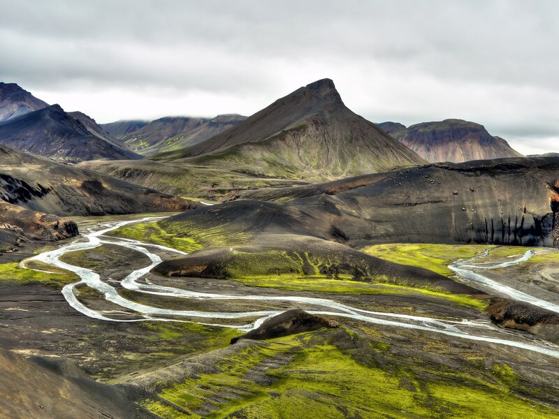 River winding through volcanic landscape