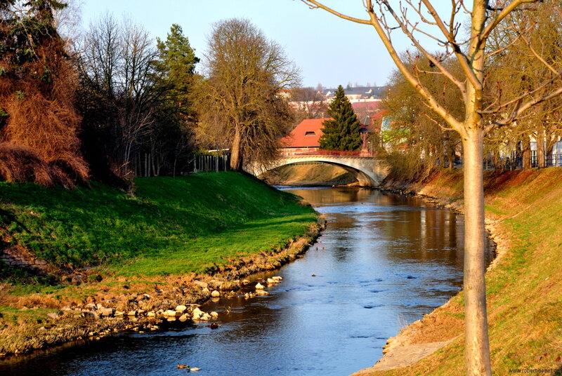 River with Arched Bridge — Green