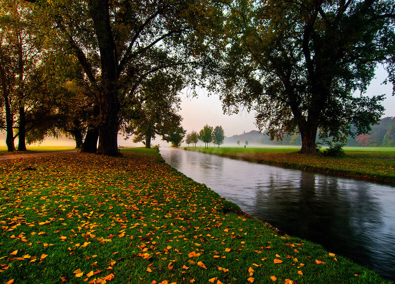 River with Autumn Leaves — Green