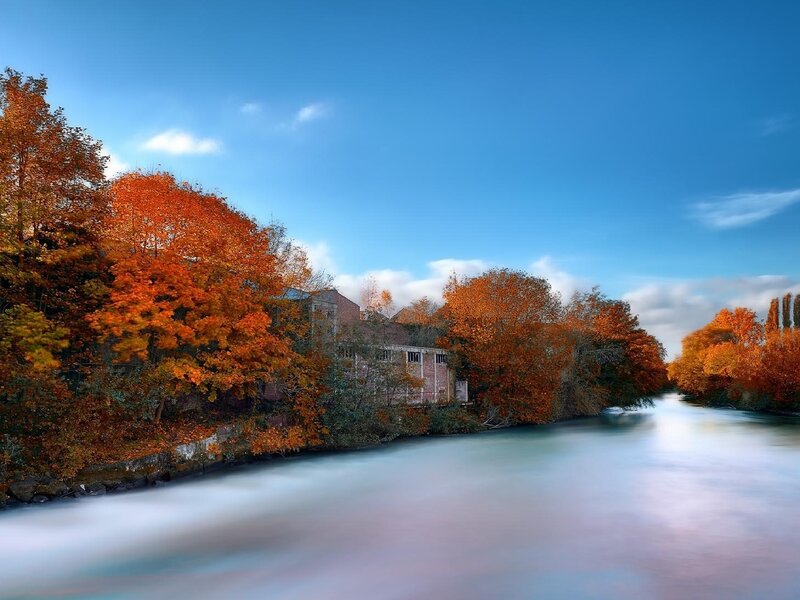 River with Autumn Trees — Blue, Serene