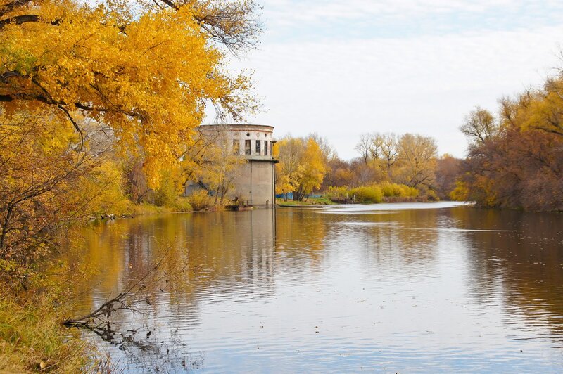 River with Autumn Trees — Yellow, Serene, Photograph